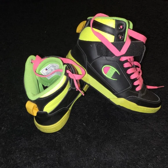 Champion High-Top Sneakers - Black and Neon - Picture 1 of 5
